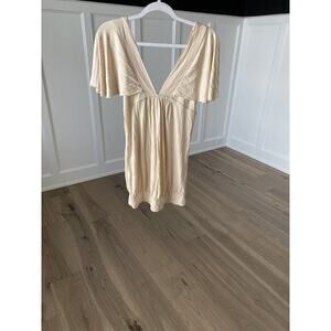Francescas Whisper Womens Cream Plunging V Neck Flutter Sleeve Tunic Blouse Sz M
